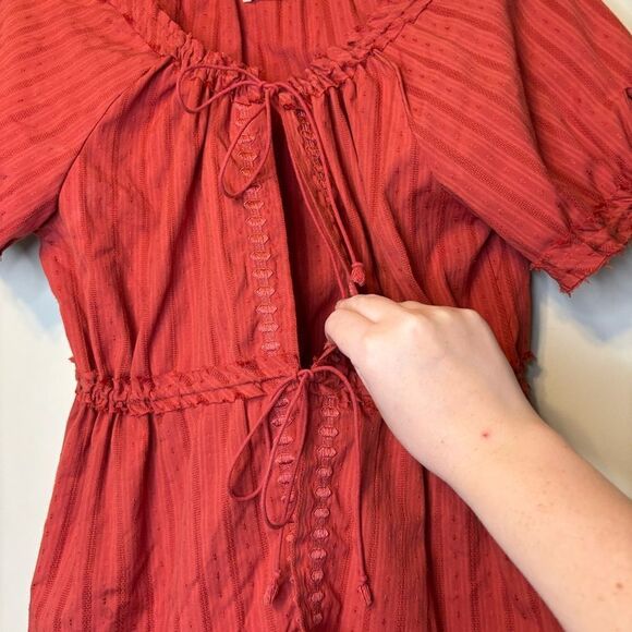 Vintage Old Navy SZ Medium Orange Bohemian Tie Top Embroidered Coquette Girly - Picture 5 of 10